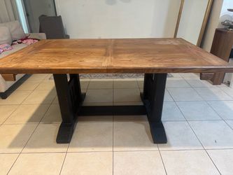 Wood Top Dining Table with Black Trestle Base