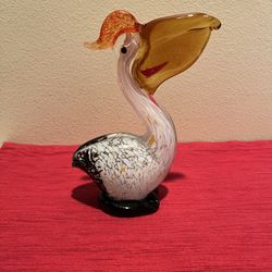 Murano Style Hand-Blown Art Glass Pelican Sculpture 7.5”H