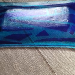 Fused Glass Rectangular Trinket Dish Ashtray Blue Abstract