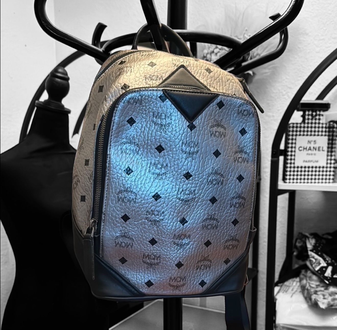 MCM Silver And Black Backpack
