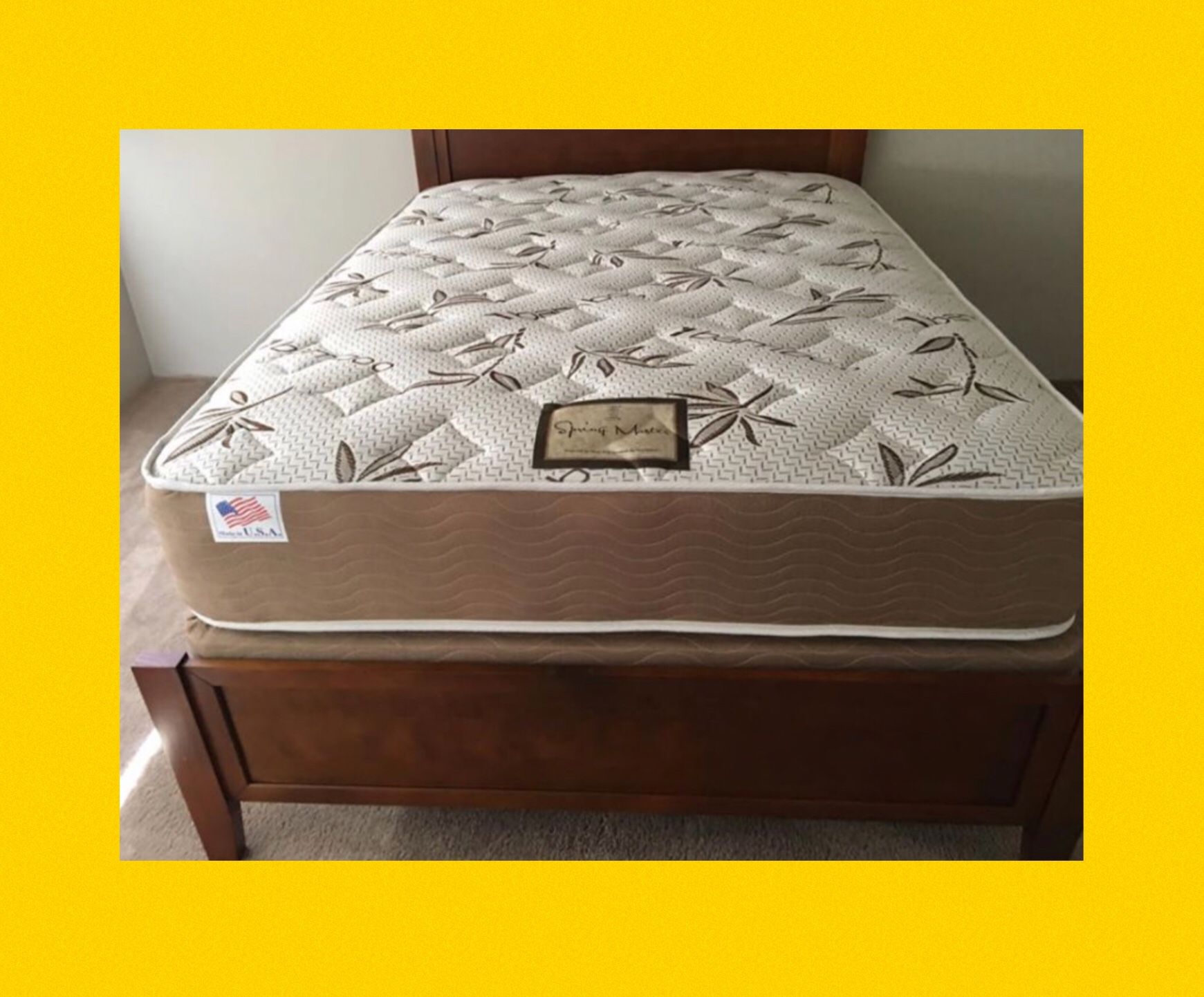 Double Sided Mattress and box spring Full Size for 299 (wooden bed frame sold separately)