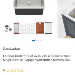 Lordear 24” Undermount Stainless Steel Workstation Sink