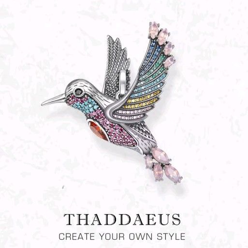 925 Sterling Silver Colorful 3-Dimensional Hummingbird Pendant Necklace