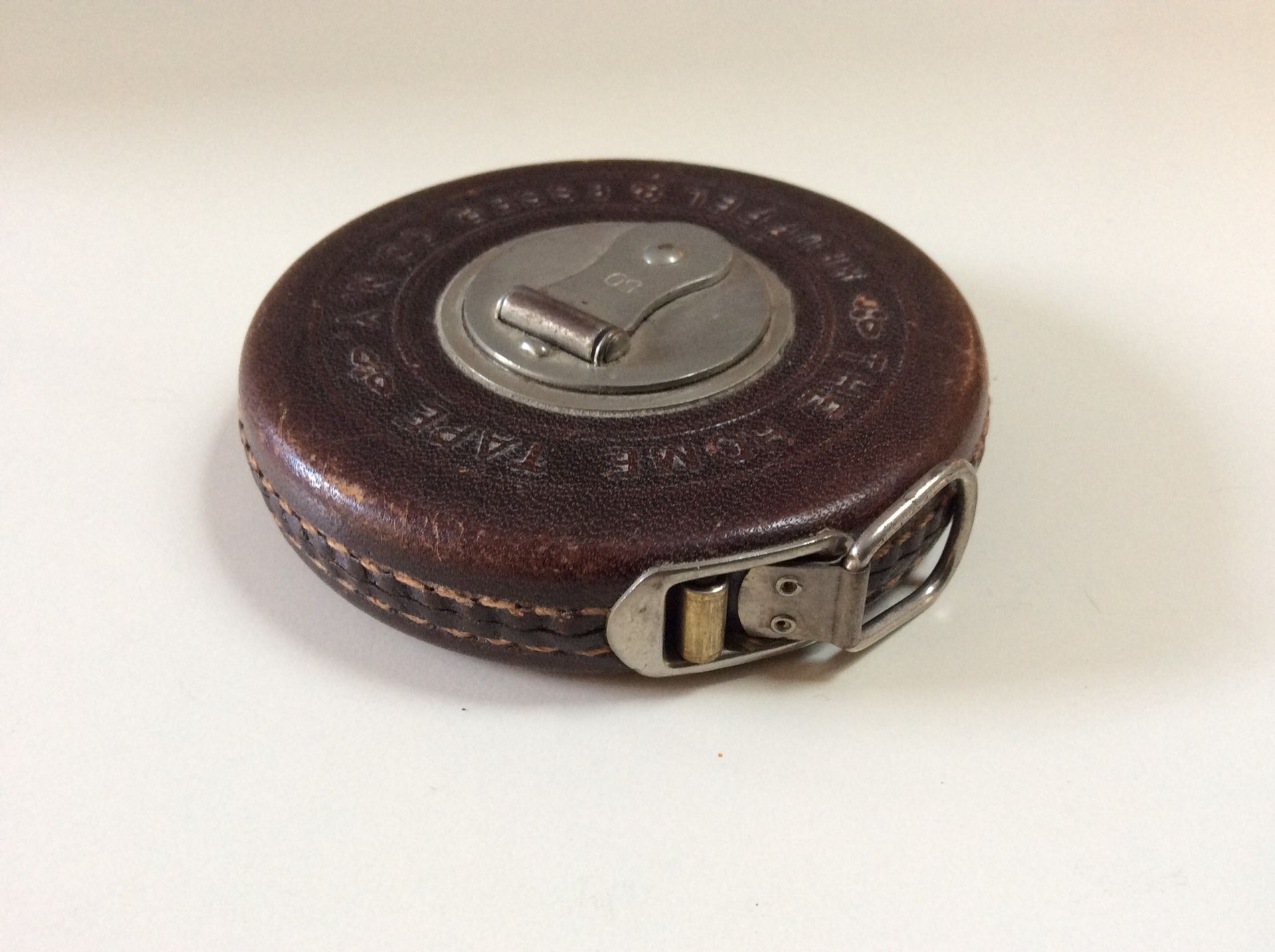 Antique Keuffel and Esser 75 ft Linen Measure Measuring Tape Leather Case  5 For Sale at 1stDibs