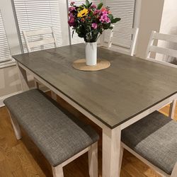 Retro Rustic 6-Piece Dining Set — Gray/White