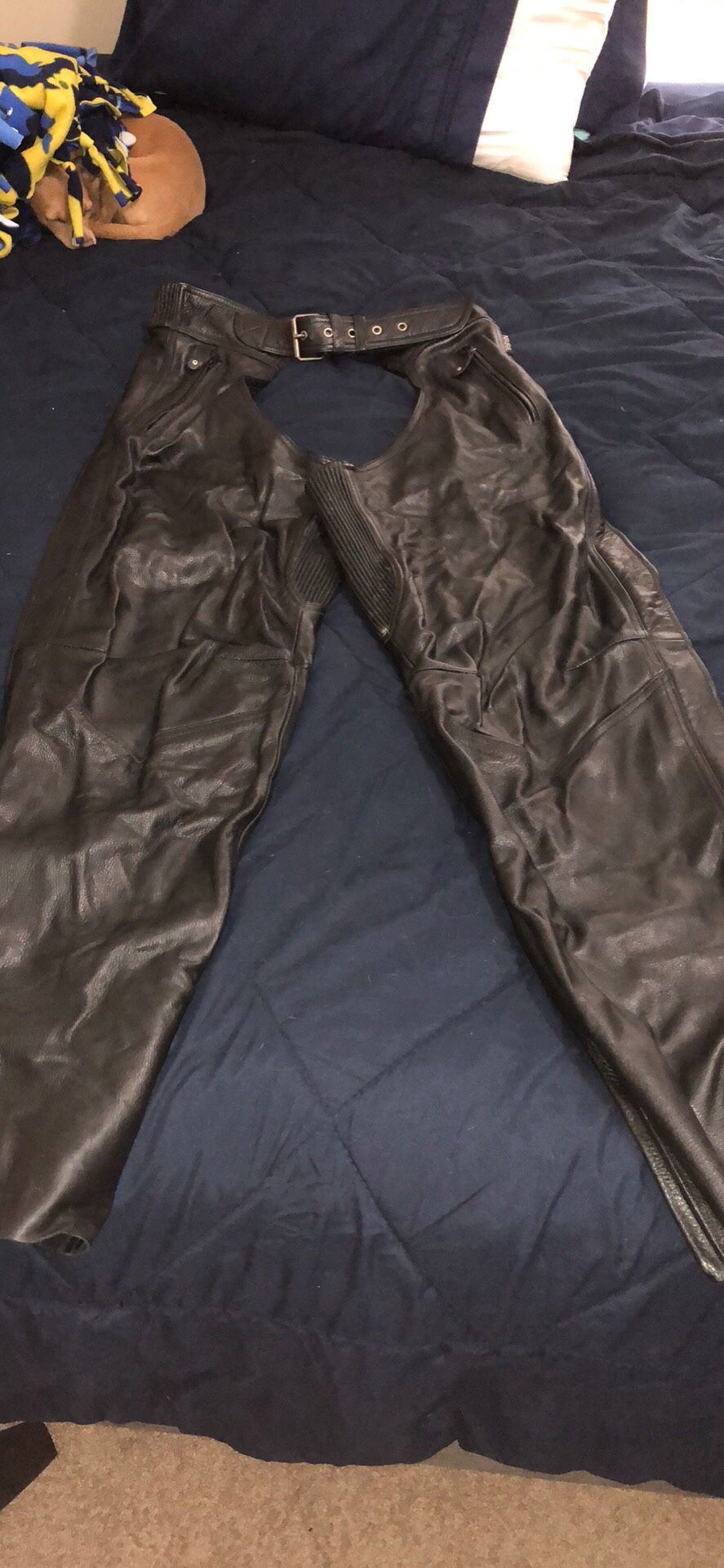 Kevlar brand leather motorcycle chaps medium