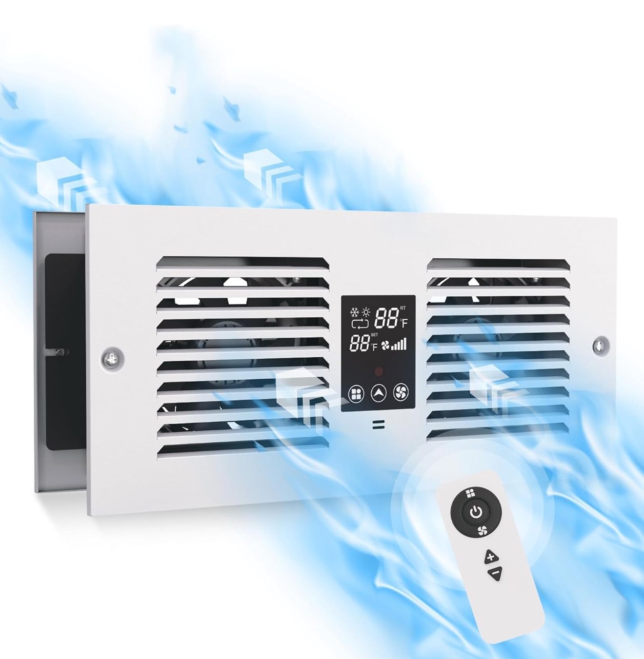 Room to Room Air Transfer Fan With Remote Control - 300CFM Wall Vent With Dual Fan, 5-Speed Through Wall Exhaust With Temperature Control for Kitchen,