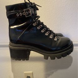 Jeffrey Campbell Womens Boots Black Moto Platform Chunky Lug Sole Combat Boots Sz 10
