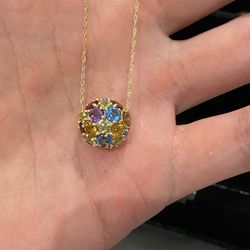 14K GOLD GEMSTONES NECKLACE 