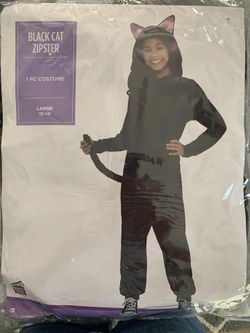 Black zipster cat Halloween Costume Size 12-14 Girls 