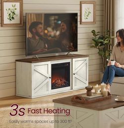Fireplace TV Stand for TVs up to 65 Inches, 18-Inch Electric Fireplace with Remote, Farmhouse Entertainment Center, Media Console Table for Living Roo