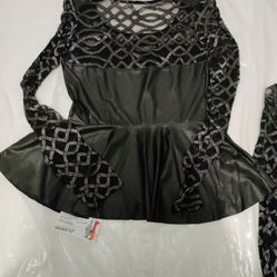 Faux Leather Top With Lace Trim Size Small 
