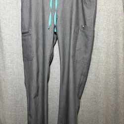 FIGS Yola Skinny Scrub Pants Graphite, Vibrant Teal Drawstring Small Tall