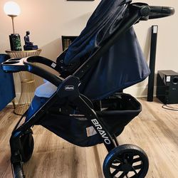 Chicco Bravo Travel System Quick Fold Baby Stroller Navy Blue