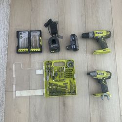 Ryobi Drill/Impact Driver with lots of drill bits