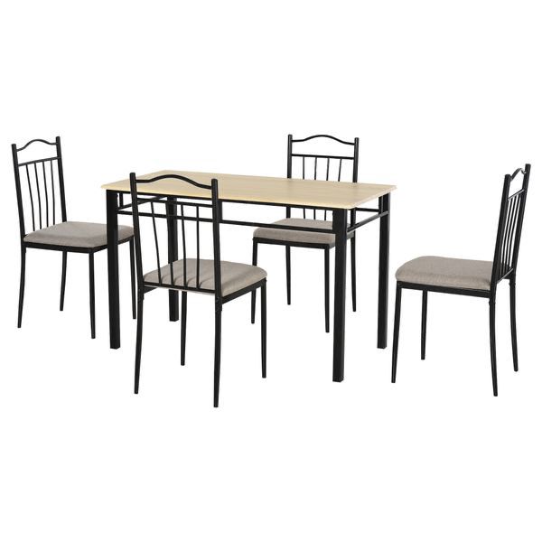 5 Piece Dining Set 1 Table 4 Chairs for Home Kitchen with Padded Seat - Metal Frame