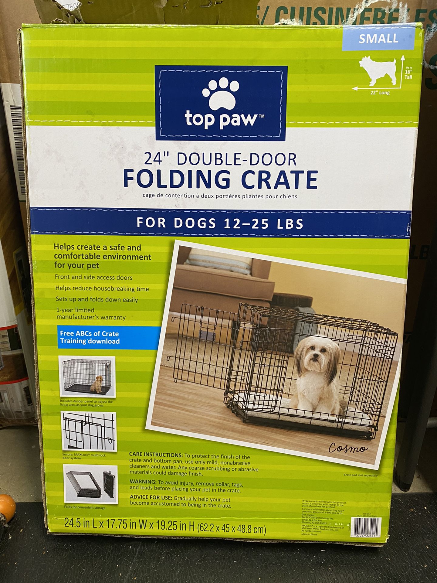 Double Door Folding Crate for dogs 12-25 Lbs 