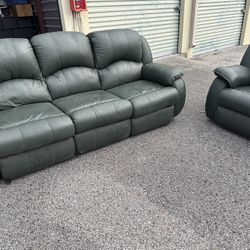 Dark Green Reclining Sofa With Matching Loveseat 
