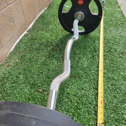 25LBS WEIGHS AND 4FT CURLED BARBELL 