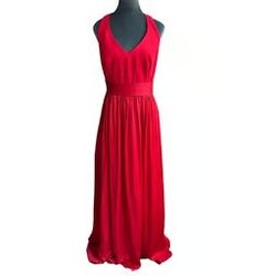 Vera Wang Red Maxi Dress- formal- stain finish skirt- matching belt Sz 12 bows