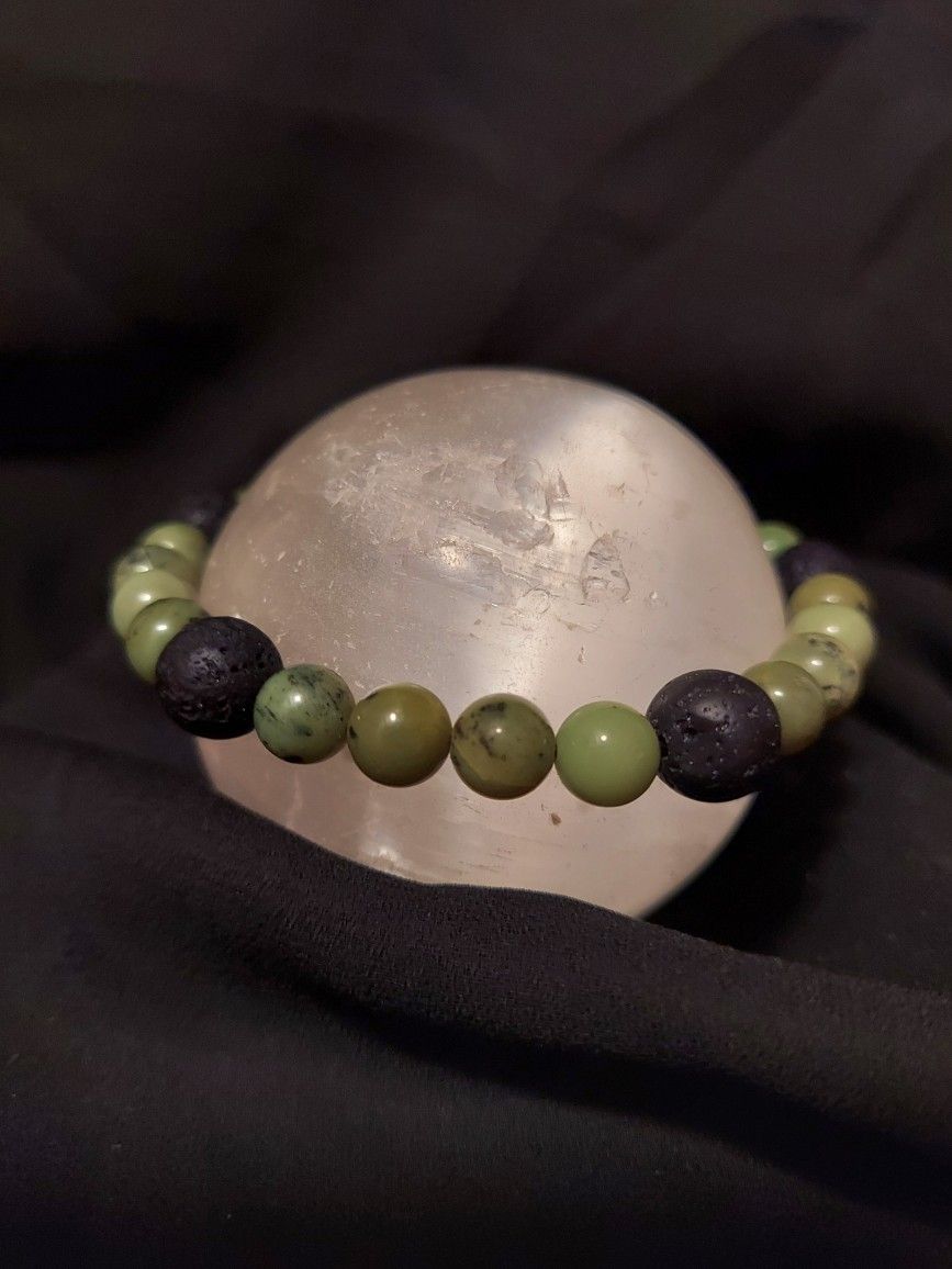 Jade And Black Lava Rock Crystal Bracelet