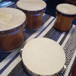 Vintage From Mexico Tambourine Bongos