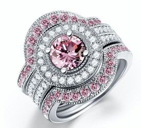 Gorgeous 18K WGP Pink CZ ring set
