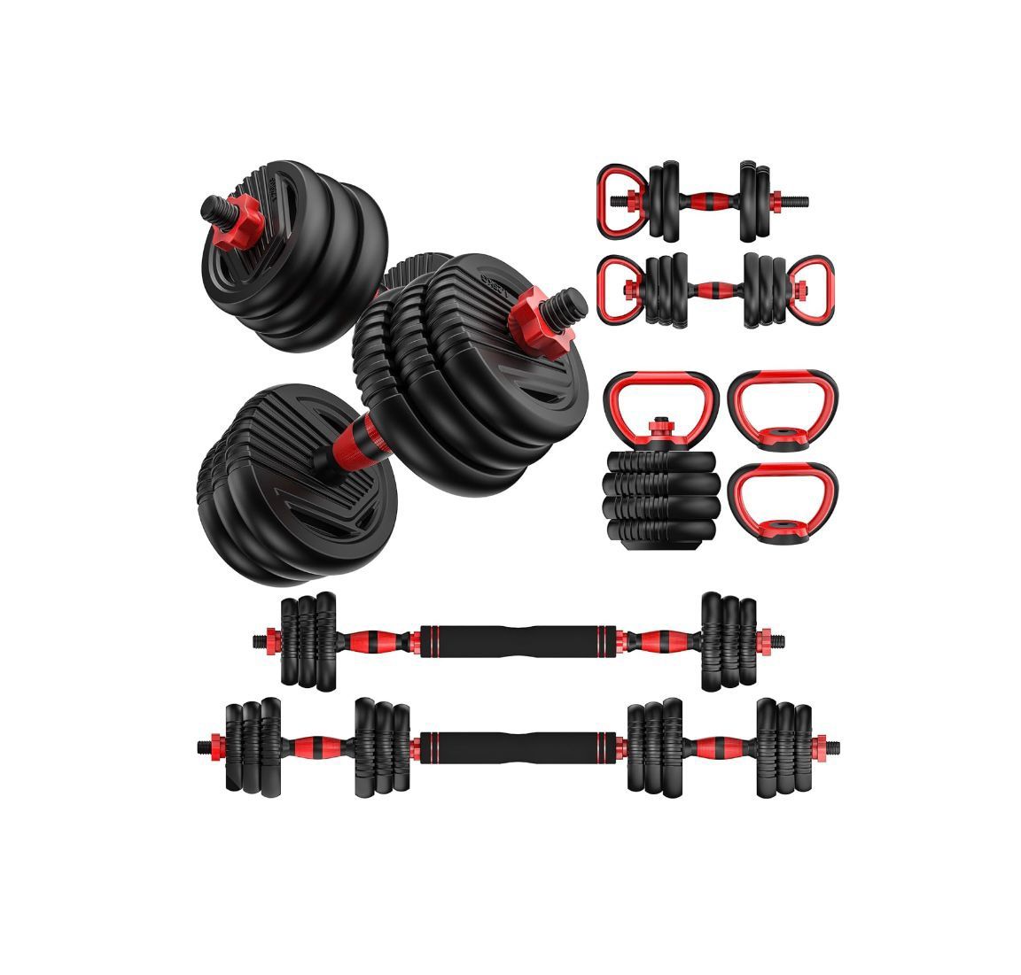 Adjustable Dumbbells, 10/25/35/55/70/90lbs Free Weight Set with Connector, 4 in1 Dumbbells Set Used as Barbell, Kettlebells, Push up Stand, Fitness Ex