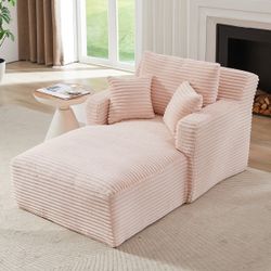 Indoor Single Chaise Sofa, Corduroy Upholstery, Pink, No Assembly Required, Comfy Sleeper