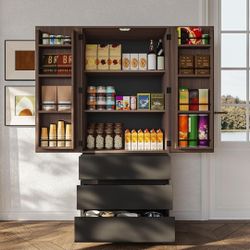 70.8" Kitchen Pantry Cabinet with 3 Drawers Kitchen Storage Food Pantry with 3-Tier Cabinet
