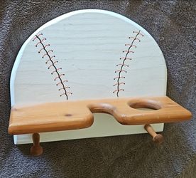 Vintage Kid's Baseball Wood Shelf Holds Bat, Ball, Hat & Glove