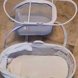 Bassinet, Bassinet Crib 2 In One: Rolls, Removable, Storage Basket, Bed Side, Music, Cover & Toys