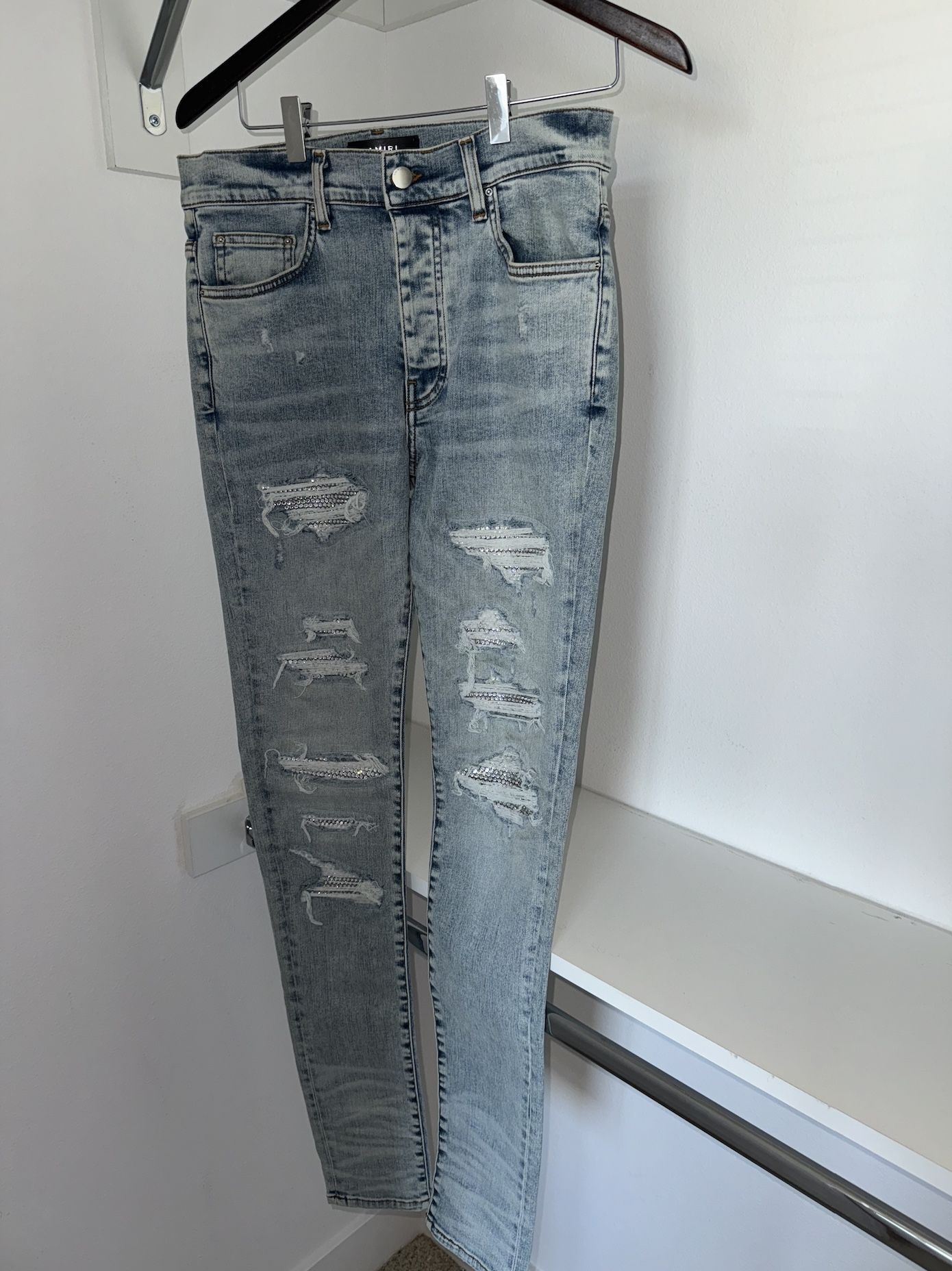 Amiri SWAROVSKI Crystal Vintage Light Wash Jeans Size 32