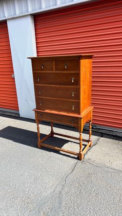 Vintage Wood Highboy Chest of Drawers
