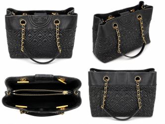 Tory Burch Fleming Black Quilted Leather Tote