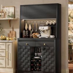 71' LED Light Kitchen Hutch Side Bar With Wine Rack 