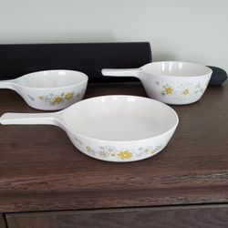 Vintage 1970s Floral Patrern Skillets, X3