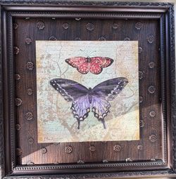 Framed Butterfly Wall Art Purple Red Butterflies Ornate Vintage Style Home Decor