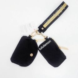Lululemon Dual Pouch Wristlet Wallet Accessory Keychain Bag Black and Gold