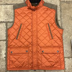 Tommy Hilfiger Quilted Vest Jacket Zip Orange Large Faux Fur Lining