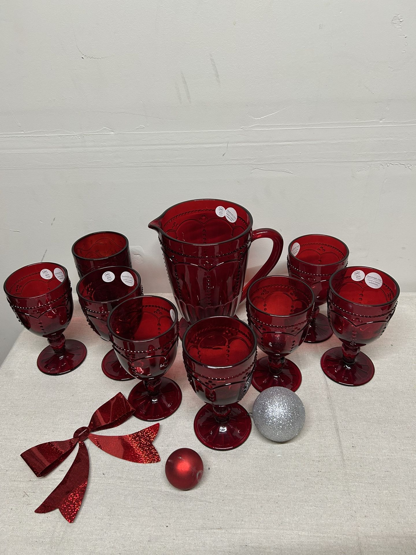 Princess House Red Pitcher With 8 Goblets
