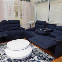 2PC Phoenix Reclining Living Room Set (Blue fabric or White Leather)
