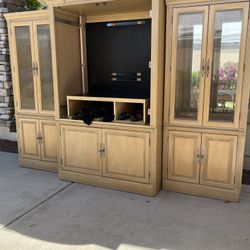 Large Wood And Glass Entertainment Center 
