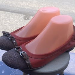 AGL Ballet Flats Orange Brown Croc Cap Toe Leather Slip On Shoes Size 37/6.5US