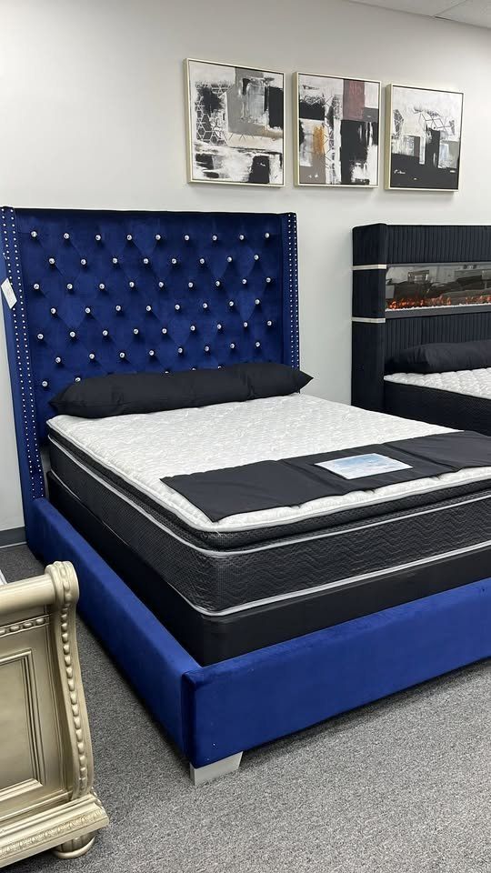 Brand New Velvet Upholstered, High headboard Bed starts at $349.00