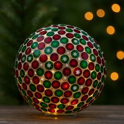 Alpine Corporation 10" Diameter Indoor/Outdoor Glass Mosaic Gazing Globe Festive Christmas Yard Décor
