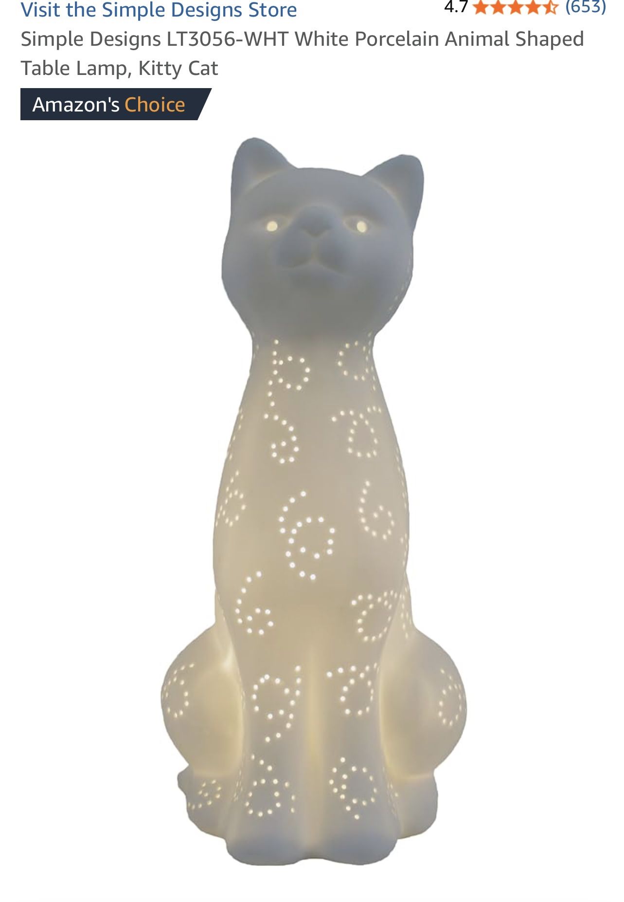 Ceramic White Cat Lamp