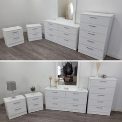 Dresser Whit Mirror, Chest And 2 Nightstands - Cómoda Con Espejo, Gavetero Y 2 Mesitas De Noche 
