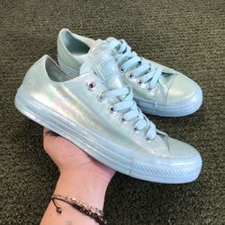  Converse  All Stars Blue Holographic METALLIC Low Tops Lace Up  Sz 8.5. 