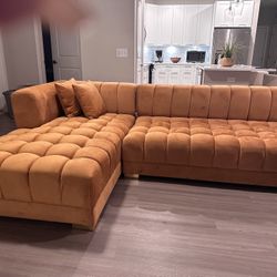 L- Shaped Velvet Sectional Orange